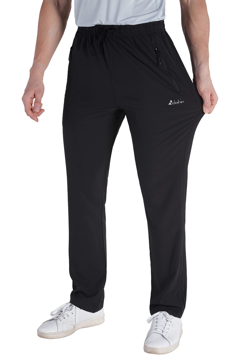 Clothin Men's Stretch Elastic-Waist Drawstring Pants With Front Zipper Pockets,Black,L (35-37W*31L/Regular) - Image 3